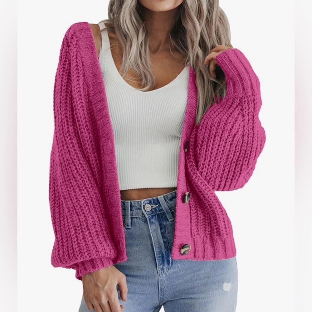 Zeagoo Chunky Knitted Cardigan Long Sleeve Women’s Size Small Raspberry NWT
